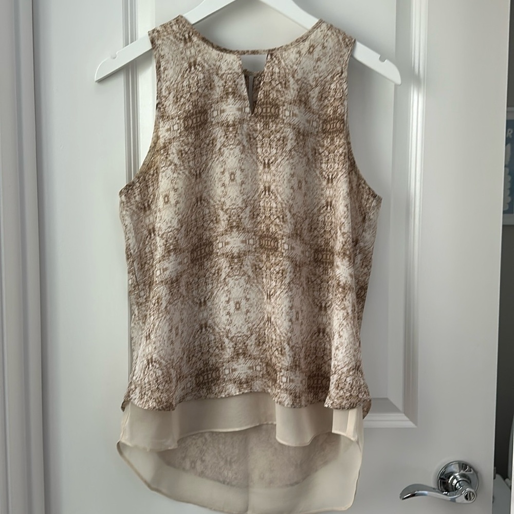 Beige Print Top With High Low Detail